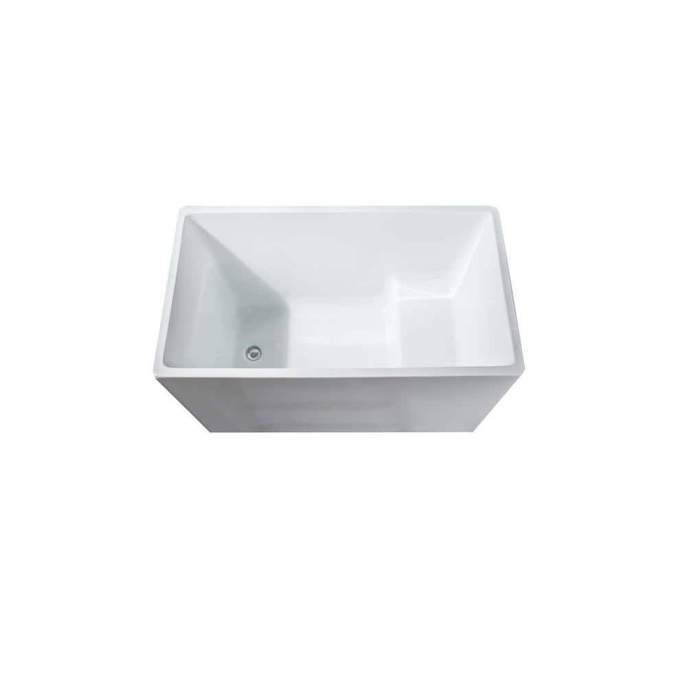 White Acrylic Rectangular Freestanding Soaking Bathtub with Chrome Hardware