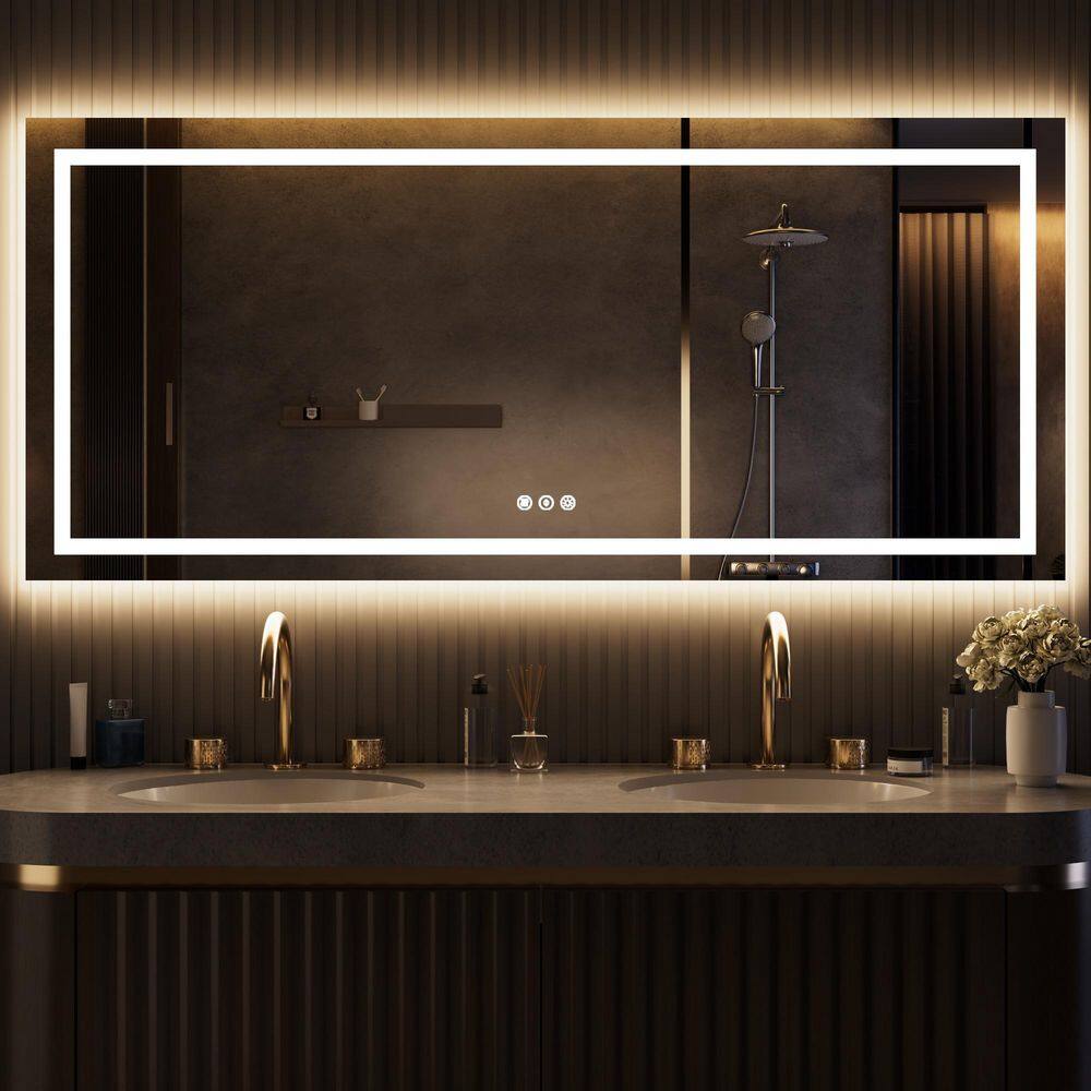 Large 84 in. W x 32 in. H Rectangular Frameless Anti-Fog LED Light Wall Bathroom Vanity Mirror Front and Backlit Mirror price history on PriceWatchPro