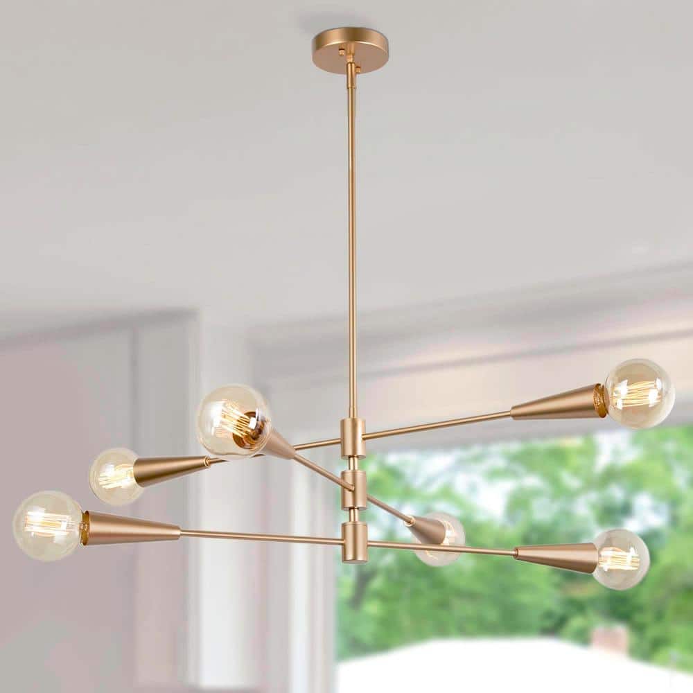 Uolfin Modern Gold Sputnik Bedroom chandelier, 6-Light Dining Room