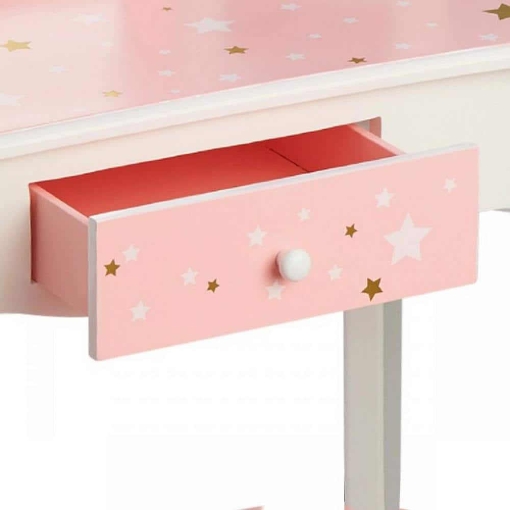Gisele Blush Pink Star Print Kids Vanity Set with Bench