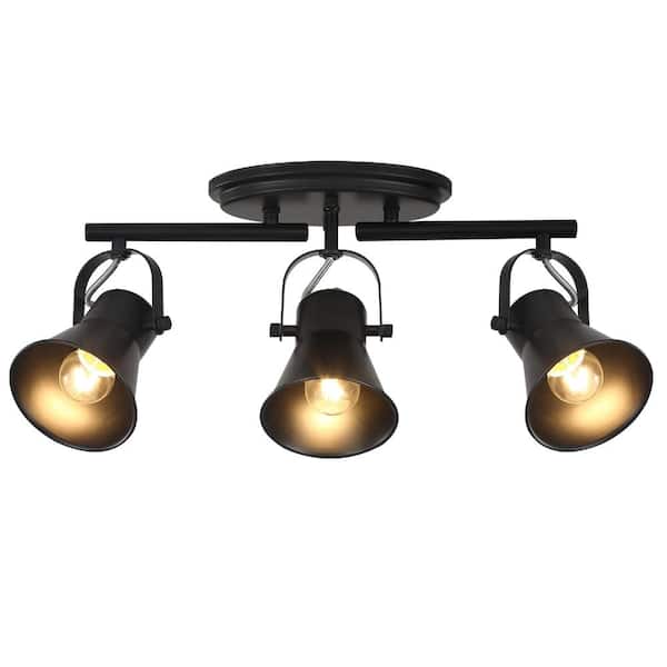 3-Light Black Industrial Track Lighting Kit with Rotatable Heads for Indoor Ceiling Accent Lighting