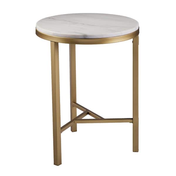 Southern Enterprises Patra 18 in. Gold Short Round Marble End Table