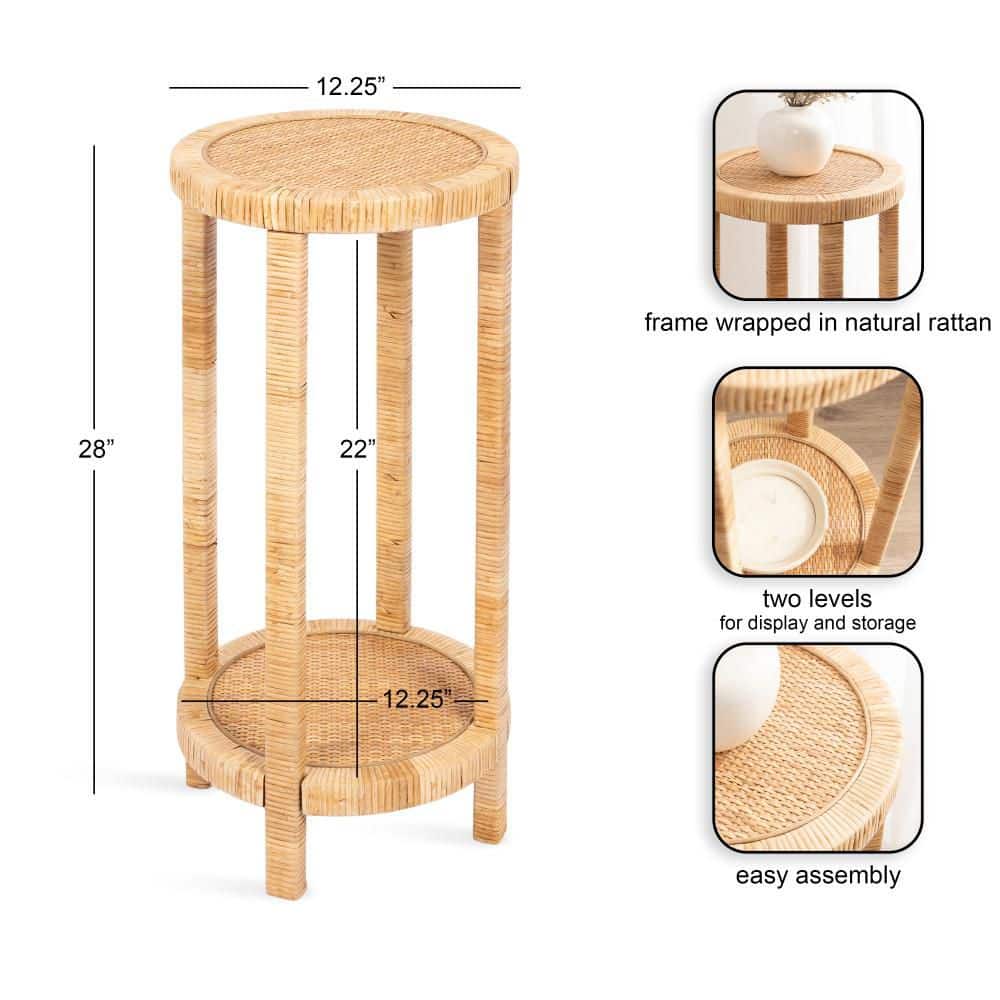 Rafina 12 in. Natural Brown Round Wicker End Table - thumbnail 4