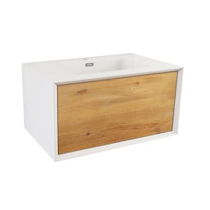 Lunna 30 in. W x 19 in. D x 16 in. H Bath Vanity Side Cabinet in White and Oak with White Solid Surface Top