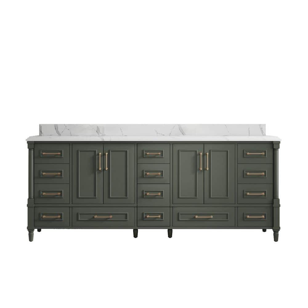Hudson 84 in. W x 22 in. D x 36 in. H Double Sink Bath Vanity in Pewter Green with Cove Edge Calacatta Quartz Top price history on PriceWatchPro