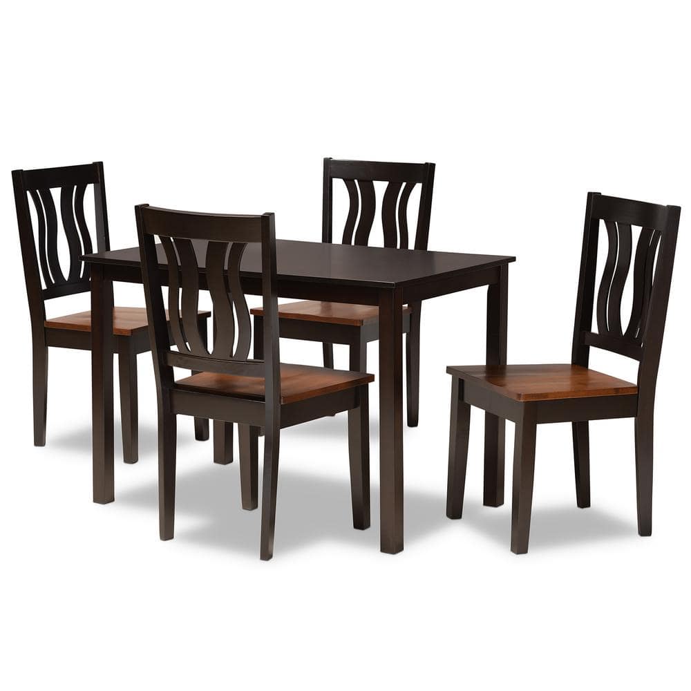 Zamira 5-Piece Dark Brown and Walnut Brown Dining Set