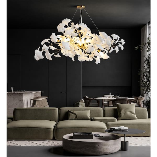 YUYI 10 Light Gold Chandelier, Luxury Ginkgo Branch Chandelier for