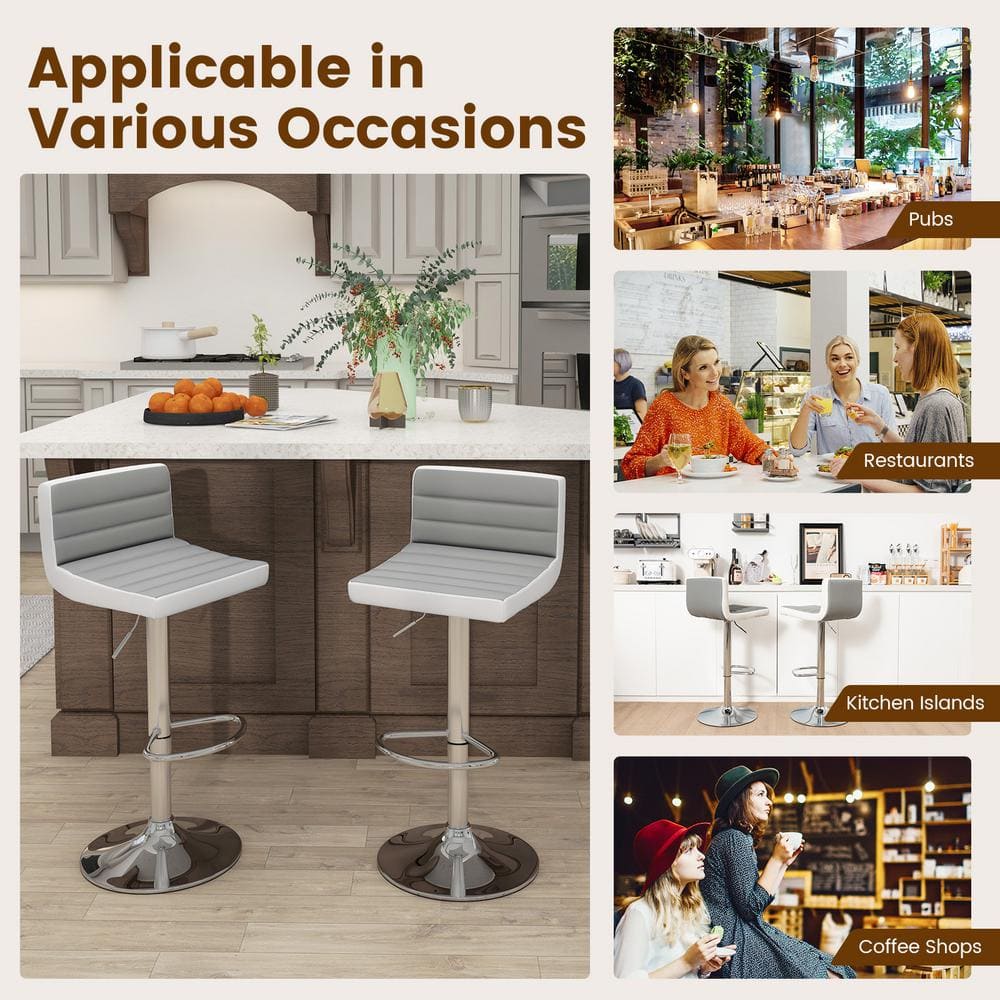 Set of 2 Gray and White Adjustable Swivel Bar Stools