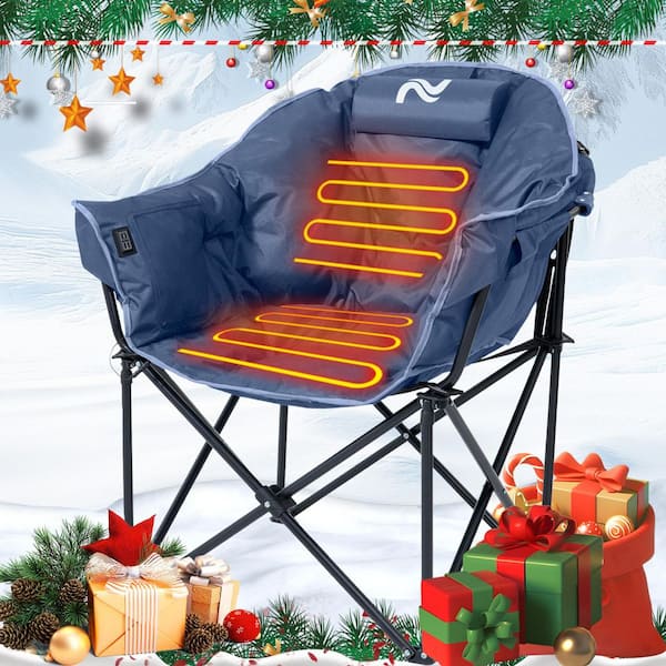 Oversized Heated Camping Chair Outdoor Portable Heated Folding Chair 3-Heat Level Folding Moon Saucer Chair for Camping
