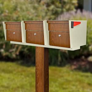 Mail Manager X3 Locking Mailbox Combo Kit with Wood Grain In-Ground Post, 3 Compartment High Security Cluster