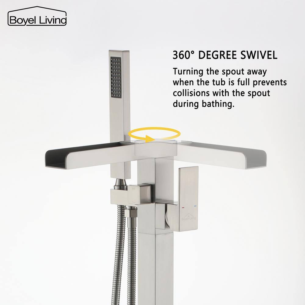 Brushed Nickel Modern Freestanding Tub Faucet with Hand Shower