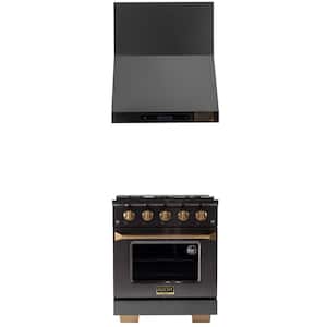 Gemstone 30 in. 4.2 cu. ft. 4-Burners Natural Gas Range with Convection Oven in Titanium SS and Wall Mount Range Hood