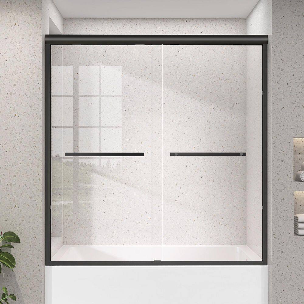 60 in. W. x 62 in. H Semi-Frameless Sliding Tub Door Bathtub Shower Door in Matte Black 1/4 in. with Clear Glass price history on PriceWatchPro