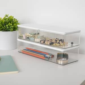 Clear/White Wood Desk Organizer Set of 3 - 2 Small/1 Large