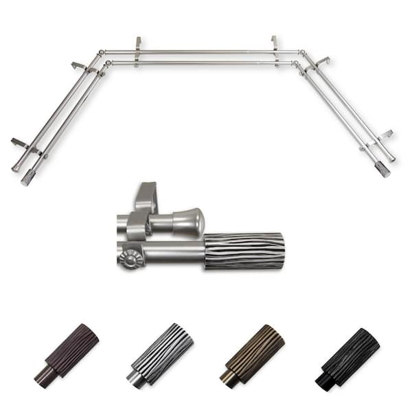 EMOH 13/16" Dia Adjustable 20"-36", 38"-72" Bay Window Double Curtain Rod with Ramon Finials in Satin Nickel