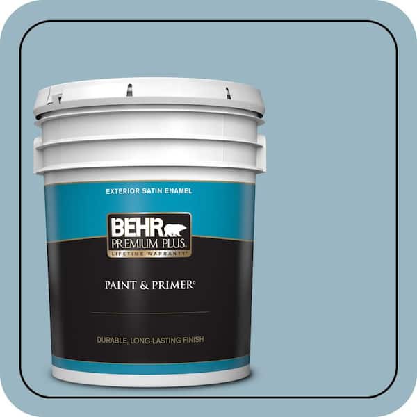 BEHR PREMIUM PLUS 5 gal. #S470-3 Peaceful Blue Satin Enamel Exterior Paint & Primer