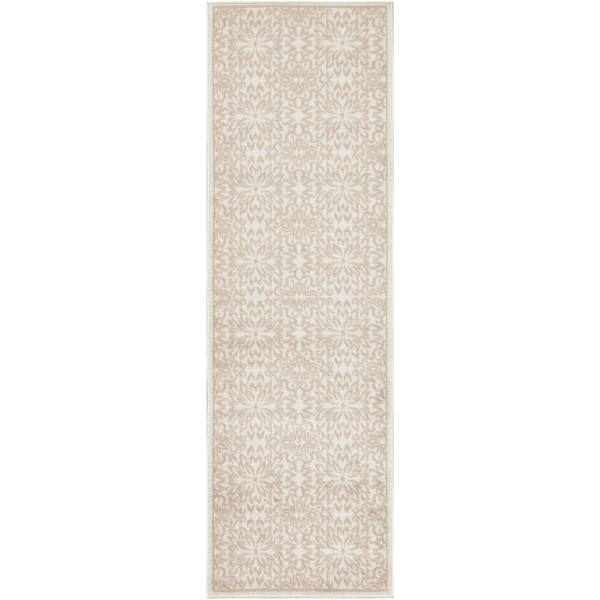 Nourison Jubilant Ivory Beige 2 ft. x 7 ft. Floral Transitional Runner ...