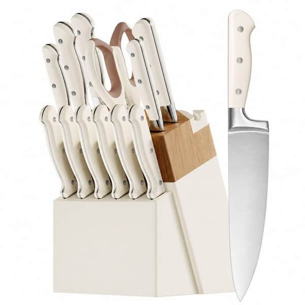 14-Piece Stainless Steel Full Tang Kitchen Knife Set with Block and Sharpener
