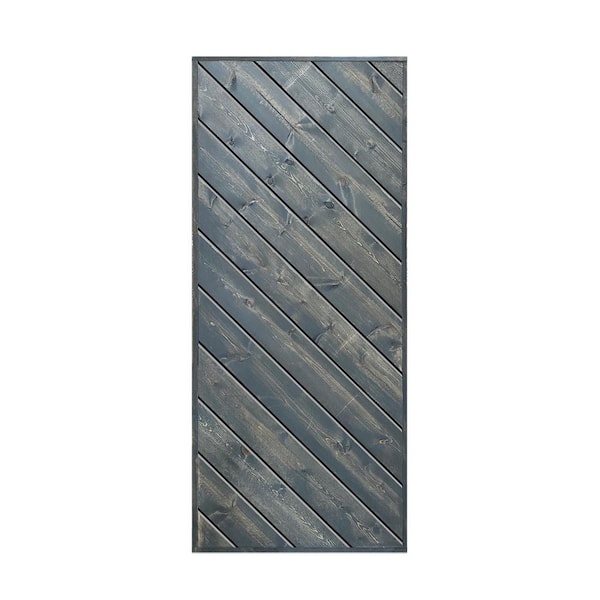 CALHOME Modern European Series 30 in. x 84 in. Pre Assembled Nickel Gray Stained Solid Wood Interior Sliding Barn Door Slab