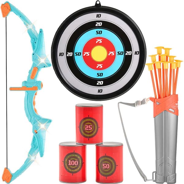 Bow and Arrow Set for Kids, LED Light Up Archery Set with 10 Suction Cup Arrows, Hanging Target, Quiver