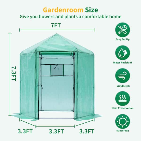 6.9 ft. W x 7.5 ft. D Plastic Metal Shed with Waterproof Walk-in Greenhouse Hexagonal 52 (sq. ft.)