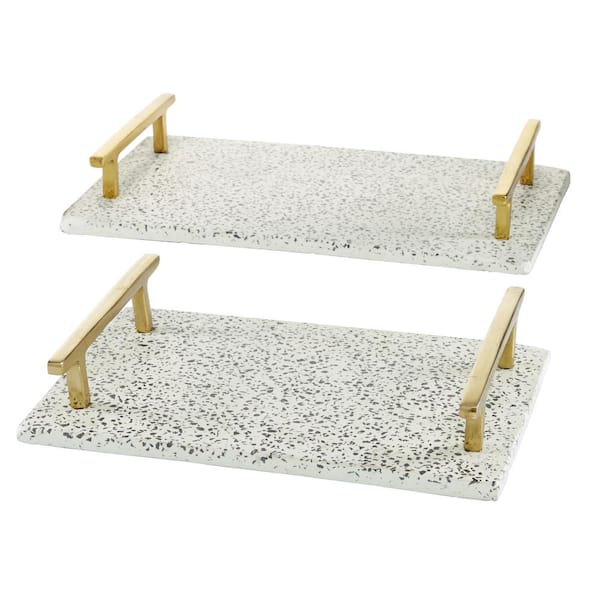 Litton Lane White Stoneware Contemporary Tray (Set of 2)
