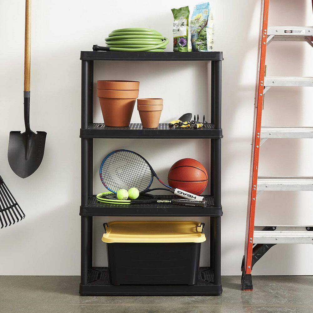 Black 4-Tier Resin Indoor/Outdoor Storage Shelving Unit