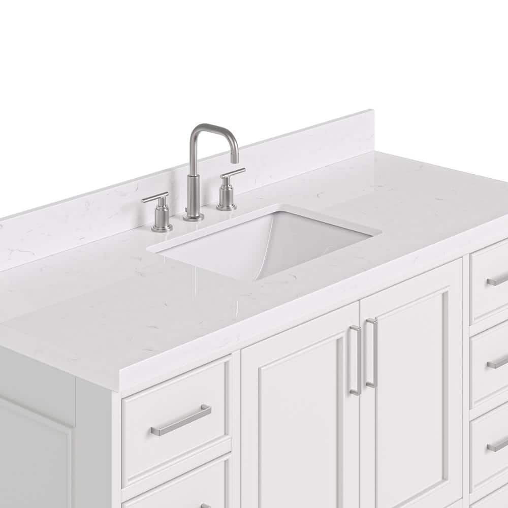 Stafford 54" White Freestanding Bathroom Vanity with Carrara Quartz Top