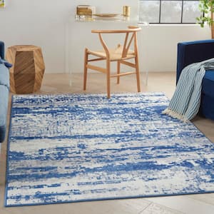 Whimsicle Ivory Navy 5 ft. x 7 ft. Abstract Contemporary Area Rug