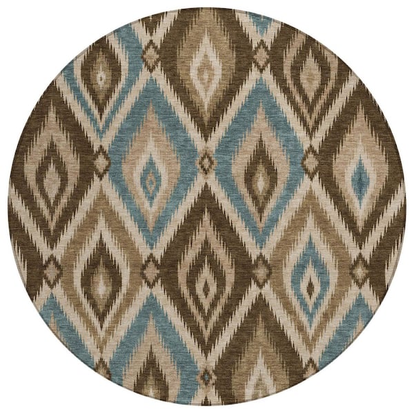 Chantille Machine Washable Indoor/Outdoor Abstract ACN3072 Coffee 8 ft. x 8 ft. Round Rug