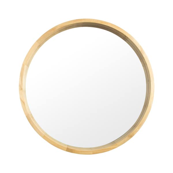 JimsMaison 30 in. W x 30 in. H Round Framed Wall Mounted Bathroom Vanity Mirror in Natural
