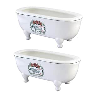 Double-Ended Bathtub Countertop Soap Dish in White (2-pieces)