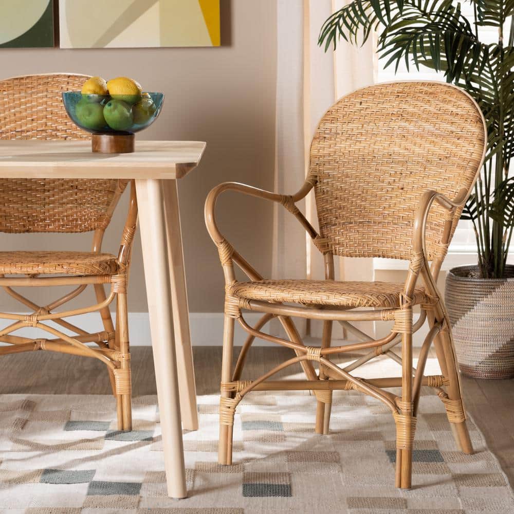 Low Brown Rattan and Cane Arm Chair