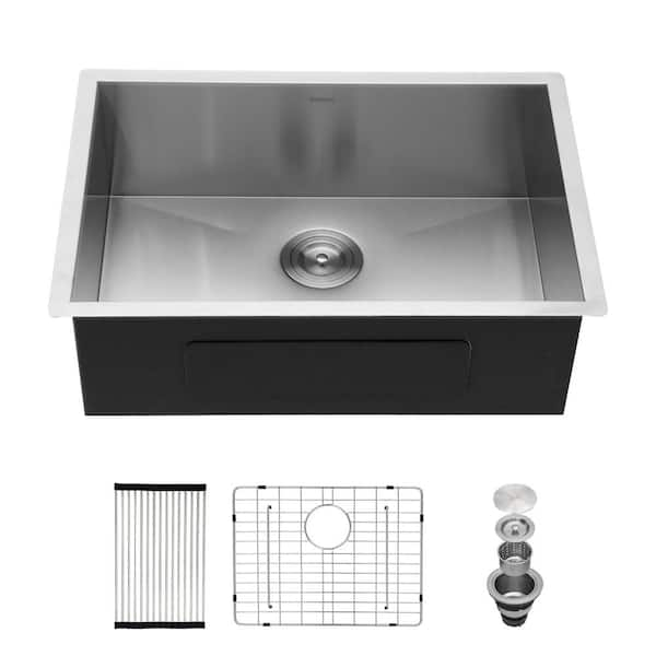 LORDEAR 21 in.Single Bowl Stainless Steel 18-Gauge Undermount Kitchen Sink with Bottom Grid