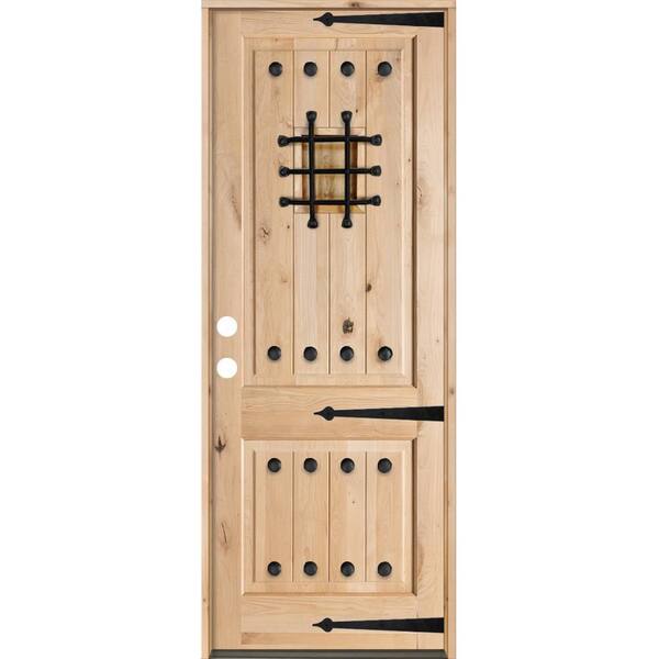 36 in. x 96 in. Mediterranean Knotty Alder Square Top Right-Hand/Inswing Single Unfinished Wood Prehung Front Door