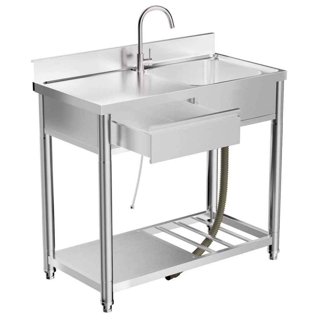 20.3 in. W x 39.3 in. D Utility Sink with 360° Hot and Cold Water Faucet, Freestand Work Table with Stainless Steel Top price history on PriceWatchPro