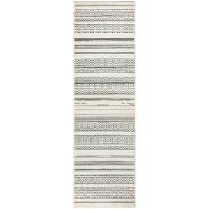 Grafix Ivory Grey 2 ft. x 8 ft. Abstract Contemporary Runner Area Rug