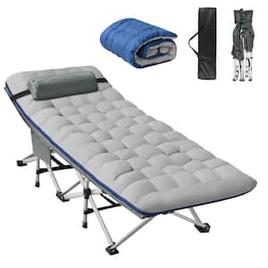 Orhan Outdoor Folding Camping Cot with Pillow and Mattress for Adults, Sleeping Cot Bed for Tent, Gray+Blue Pad