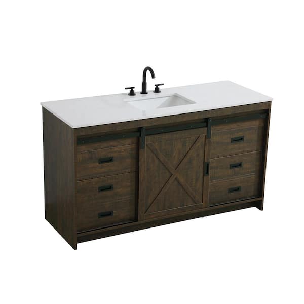 60 in. Single Sink Expresso Bath Vanity with White Engineered Marble Top