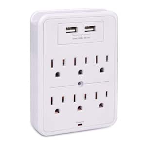 6-Outlet Surge Protector with 2 USB Charging Ports and Top Phone Holder in White, ETL Certified