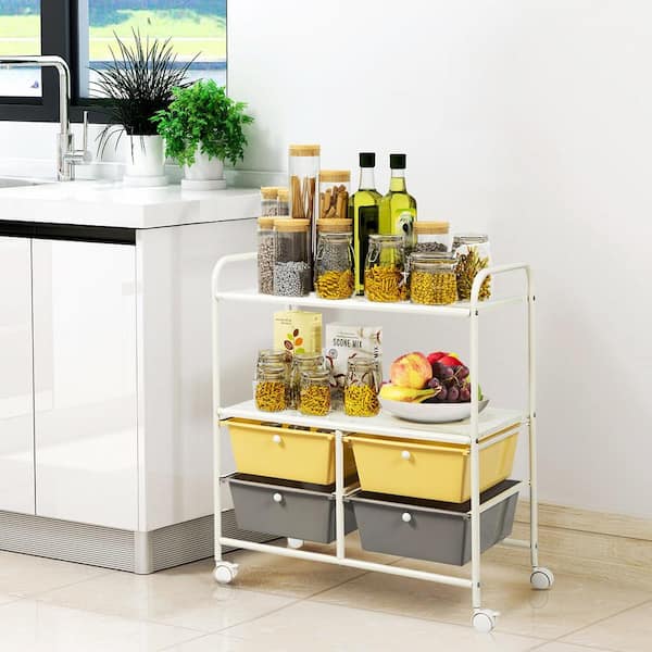 4-Drawer Plastic Rolling Storage Cart Metal Rack Organizer Shelf with Wheels Yellow Grey