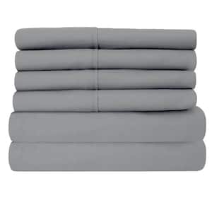 6-Piece Gray Super-Soft 1600 Series Double-Brushed California King Microfiber Bed Sheets Set