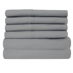 6-Piece Gray Super-Soft 1600 Series Double-Brushed King Microfiber Bed Sheets Set
