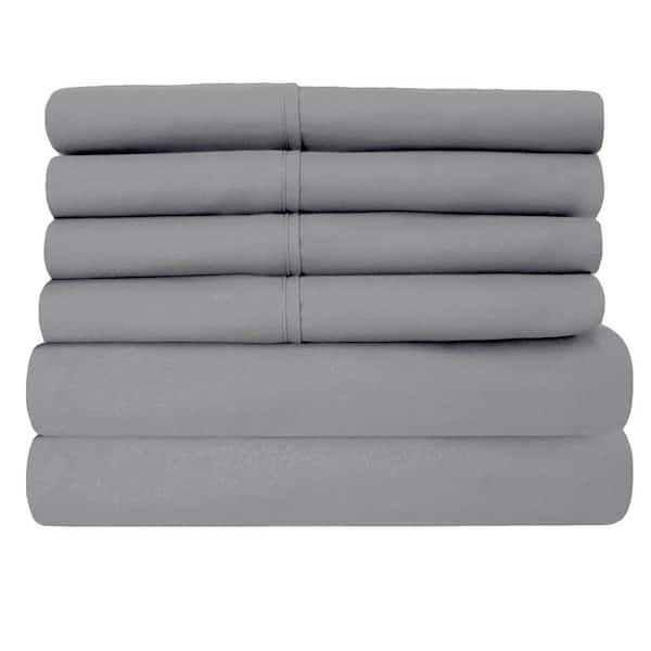 6-Piece Gray Super-Soft 1600 Series Double-Brushed Queen Microfiber Bed Sheets Set
