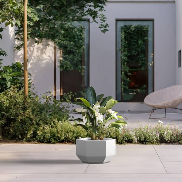 Sapcrete Lightweight 8 in. H Large Crisp White Geometric Concrete Plant Pot/Planter for Indoor and Outdoor