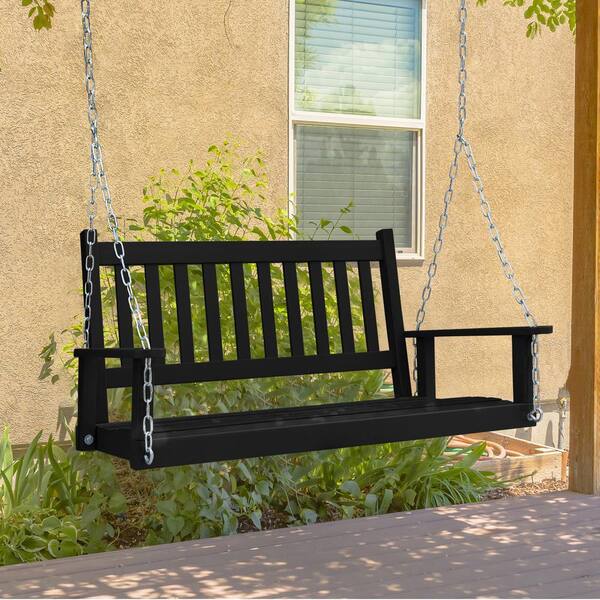 4 FT Porch Swing Natural Wood Garden Swing Bench Patio Hanging Seat Chains 