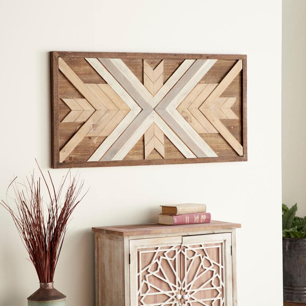 Litton Lane 48 in. x 24 in. Wood Brown Handmade Southwestern Geometric ...