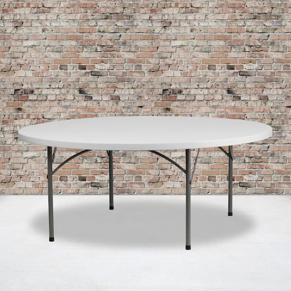 Kathryn 72 in. L Round Granite White Plastic Top Event Party Folding Utility Tables seats 10