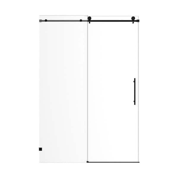 Vitrina 60 in. W x 76 in. H Single Sliding Frameless Shower Door in Matte Black Finish with Tempered Glass