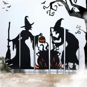 34.5 in. H Set of 5 Halloween Metal Silhouette Witches with Cauldron Yard Stake or Wall Decor (2 Function)
